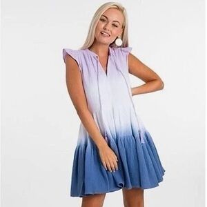 Karlie | Women’s blue/white/pink ombré gauze tie-dye dress, ruffle cap size M